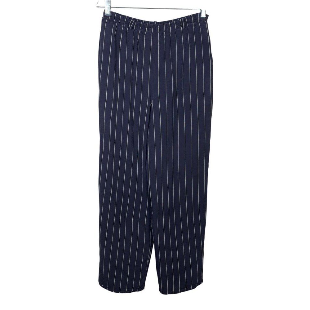Austin Reed Silk Pants Trousers Womens Size 6 Blue Striped Elastic Waist Pockets